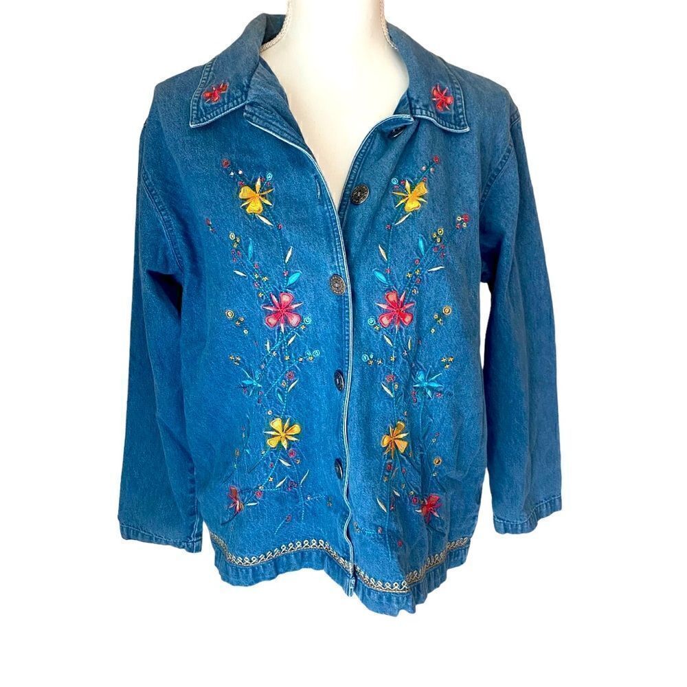 Bobbie Brooks Vintage Embroidered Denim Shirt Size Medium